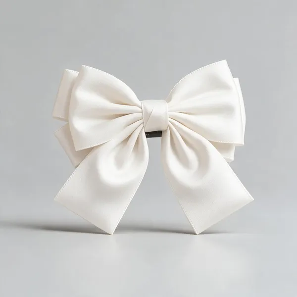 White_Satin_Bow_Barrette_Clip_For_Women