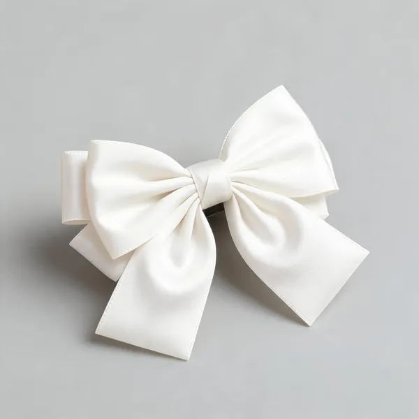 White_Satin_Bow_Barrette_Clip_For_Women