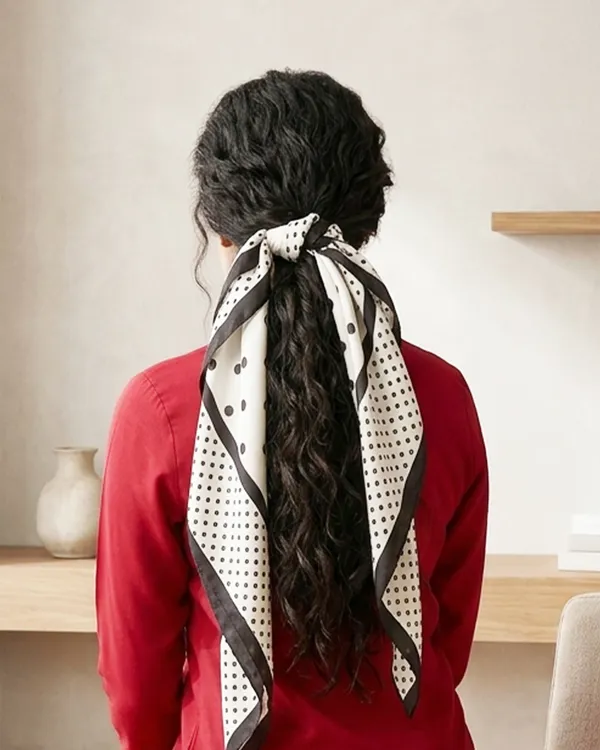 Black_&_White_Satin_Polka_Dot_Scarf_For_Women