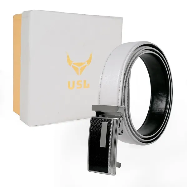 White_Faux_Leather_Autolock_Buckle_Belt_For_Men