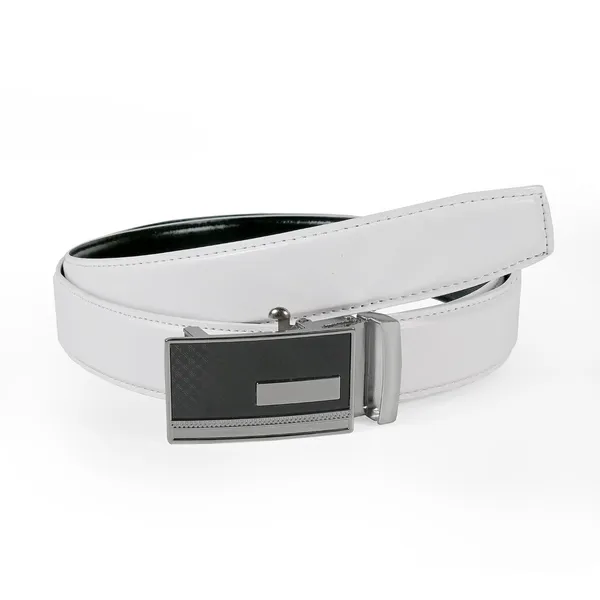 White_Faux_Leather_Autolock_Buckle_Belt_For_Men
