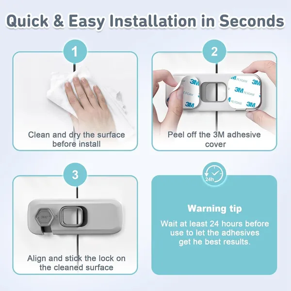 White_One-Handed_360-Degree_Child_Safety_Cabinet_Lock