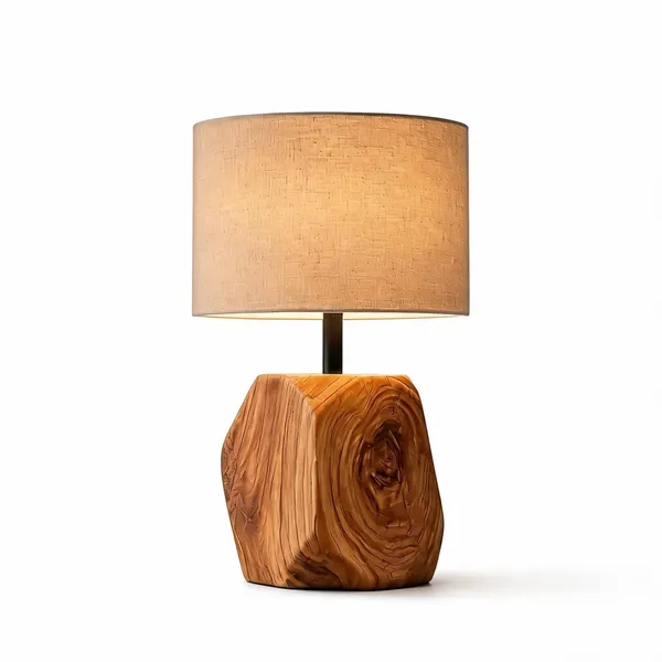 Teak_Wood_Contemporary_Faceted_Block_Linen_Shade_Table_Lamp
