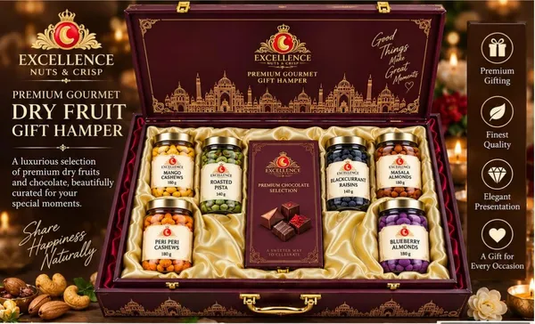 ExcellenceNuts_Premium_Gourmet_Dry_Fruit_Gift_Hamper_with_Luxury_Wooden_Gift_Box_|_Mango_Cashews,_Peri_Peri_Cashews,_Masala_Almonds,_Blueberry_Almonds,_Roasted_Pista_&_Blackcurrant_Raisins_|_1kg