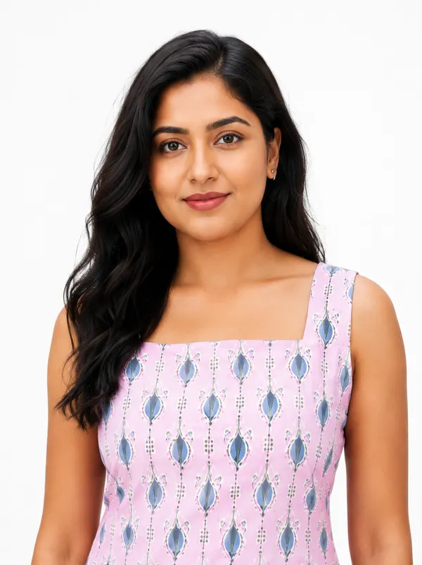 Cotton_Block_Print_Sleeve_Less_Short_Kurti_Geometric_Cotton