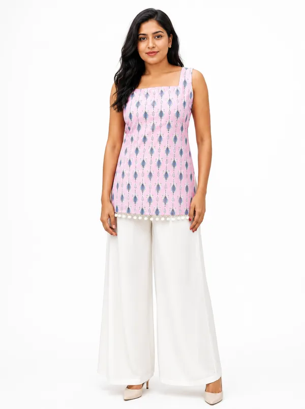 Cotton_Block_Print_Sleeve_Less_Short_Kurti_Geometric_Cotton