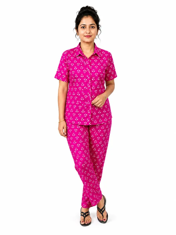 Women_S_Pink_Printed_Co_Ord_Set_With_Collared_Shirt_Straight_Pants