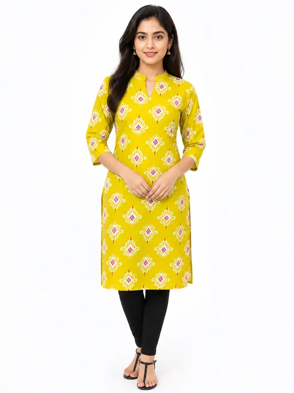Women_S_Mustard_Yellow_Printed_Straight_Kurti_With_Mandarin_Collar_3_4_Sleeves