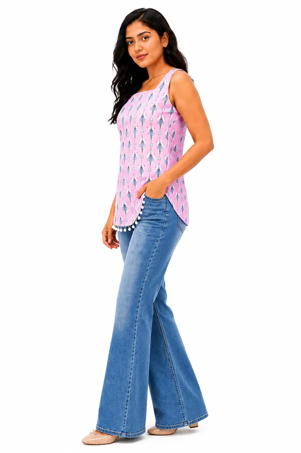 Cotton_Block_Print_Sleeve_Less_Short_Kurti_Pink_Cotton