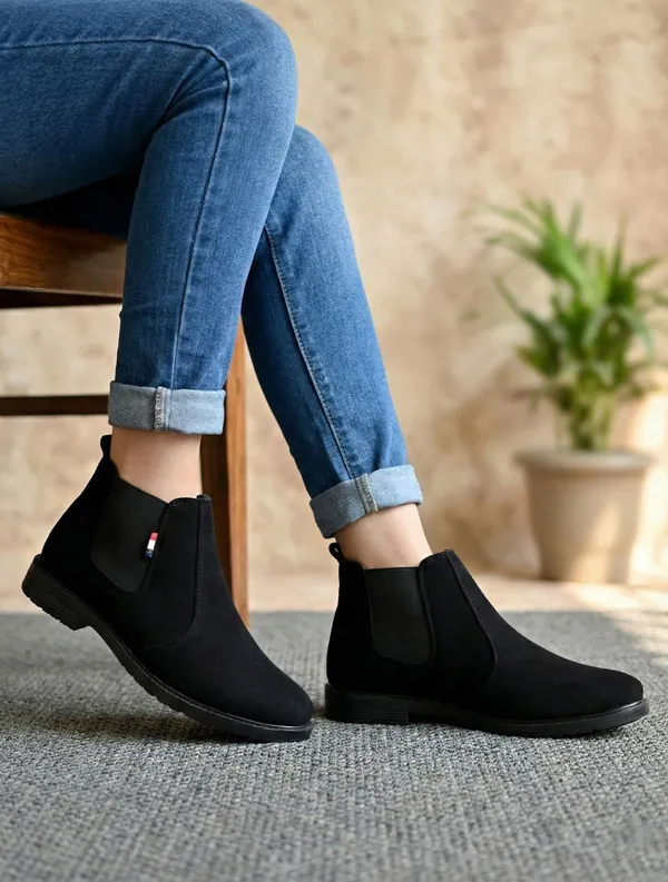 EVICTA_Trendy_Suede_Finish_Chelsea_Boots_for_Men_|_Comfortable_Flat_Heel_Ankle_Shoes_Boots_For_Men_(Black_,_7)