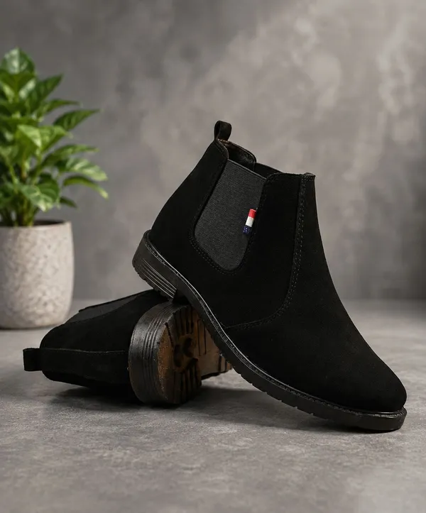 EVICTA_Trendy_Suede_Finish_Chelsea_Boots_for_Men_|_Comfortable_Flat_Heel_Ankle_Shoes_Boots_For_Men_(Black_,_7)
