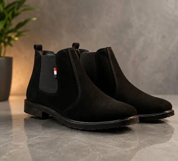 EVICTA_Trendy_Suede_Finish_Chelsea_Boots_for_Men_|_Comfortable_Flat_Heel_Ankle_Shoes_Boots_For_Men_(Black_,_7)