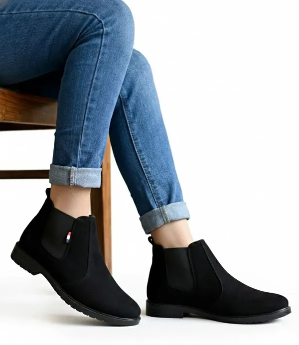 EVICTA_Trendy_Suede_Leather_Chelsea_Boots_for_Men_|_Comfortable_Flat_Heel_Ankle_Shoes_Boots_For_Men_(Black_,_9)