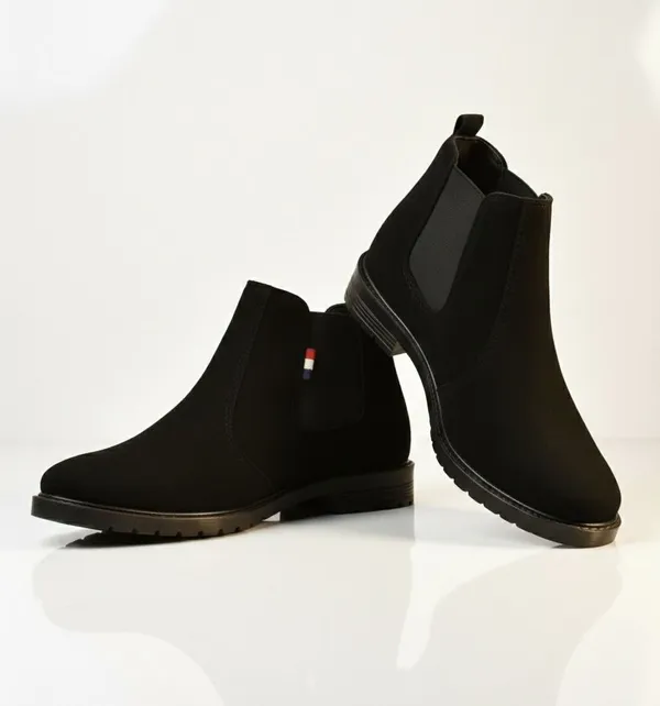 EVICTA_Trendy_Suede_Leather_Chelsea_Boots_for_Men_|_Comfortable_Flat_Heel_Ankle_Shoes_Boots_For_Men_(Black_,_9)