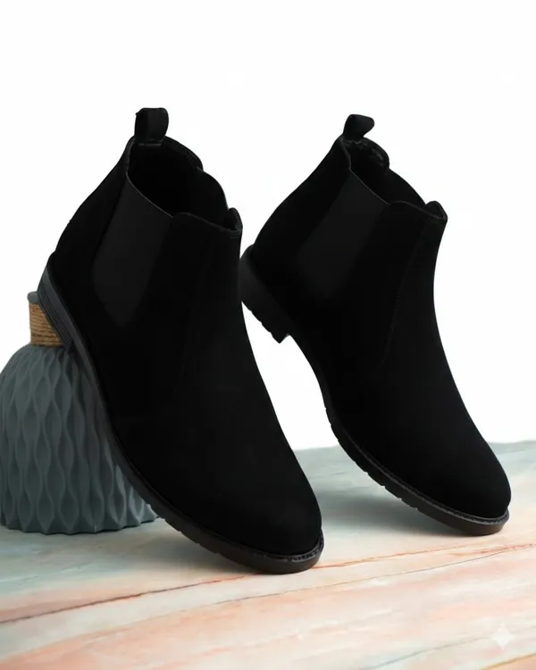 EVICTA_Trendy_Suede_Leather_Chelsea_Boots_for_Men_|_Comfortable_Flat_Heel_Ankle_Shoes_Boots_For_Men_(Black_,_9)
