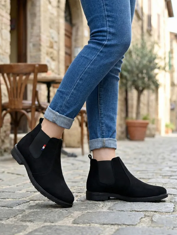 EVICTA_Trendy_Suede_Leather_Chelsea_Boots_for_Men_|_Comfortable_Flat_Heel_Ankle_Shoes_Boots_For_Men_(Black_,_9)