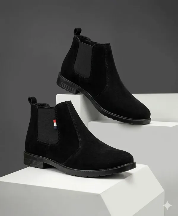EVICTA_Trendy_Suede_Leather_Chelsea_Boots_for_Men_|_Comfortable_Flat_Heel_Ankle_Shoes_Boots_For_Men_(Black_,_10)