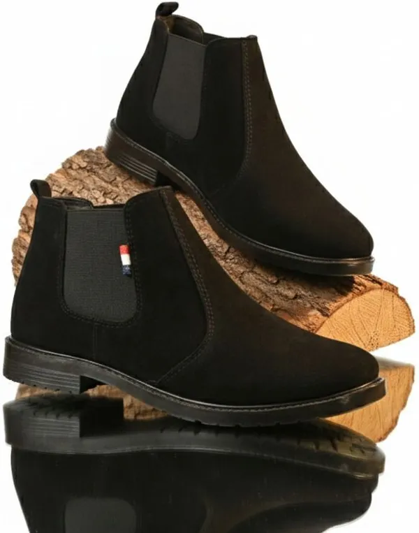 EVICTA_Trendy_Suede_Leather_Chelsea_Boots_for_Men_|_Comfortable_Flat_Heel_Ankle_Shoes_Boots_For_Men_(Black_,_10)