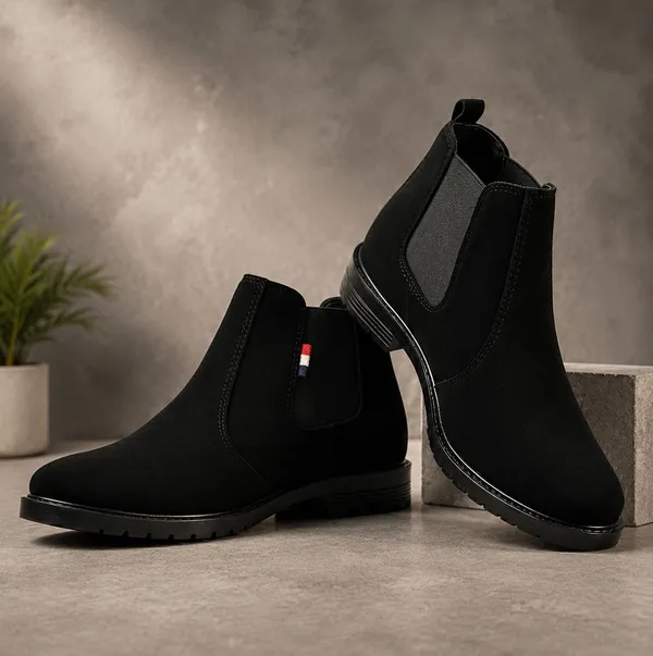 EVICTA_Trendy_Suede_Leather_Chelsea_Boots_for_Men_|_Comfortable_Flat_Heel_Ankle_Shoes_Boots_For_Men_(Black_,_10)