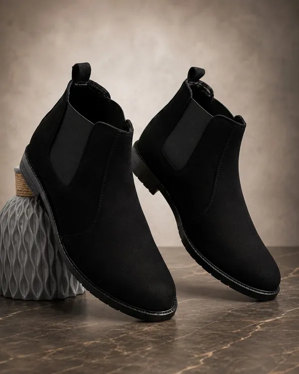 EVICTA_Trendy_Suede_Leather_Chelsea_Boots_for_Men_|_Comfortable_Flat_Heel_Ankle_Shoes_Boots_For_Men_(Black_,_10)