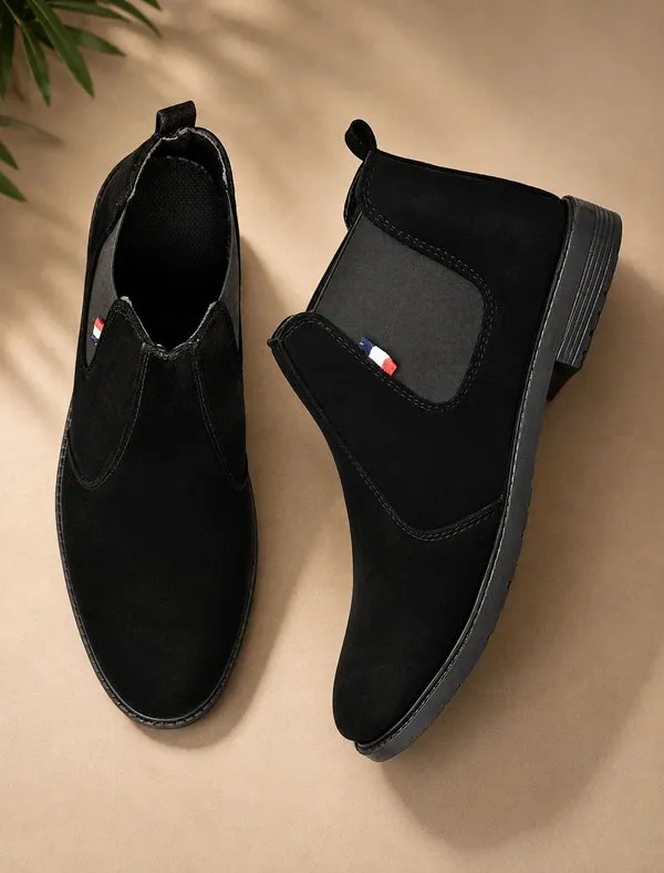 EVICTA_Trendy_Suede_Leather_Chelsea_Boots_for_Men_|_Comfortable_Flat_Heel_Ankle_Shoes_Boots_For_Men_(Black_,_10)