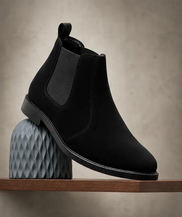 EVICTA_Trendy_Suede_Leather_Chelsea_Boots_for_Men_|_Comfortable_Flat_Heel_Ankle_Shoes_Boots_For_Men_(Black_,_10)