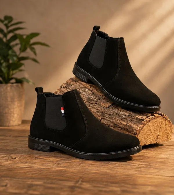 EVICTA_Trendy_Suede_Leather_Chelsea_Boots_for_Men_|_Comfortable_Flat_Heel_Ankle_Shoes_Boots_For_Men_(Black_,_10)