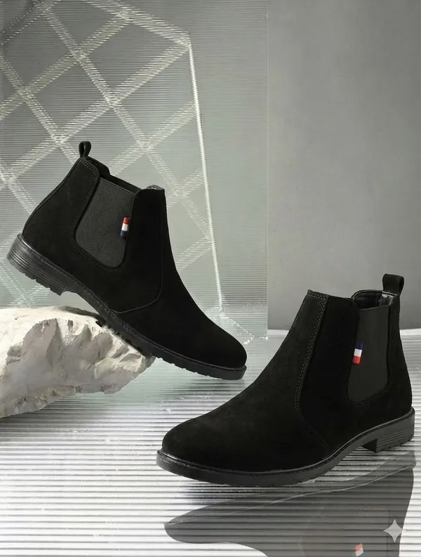 EVICTA_Trendy_Suede_Finish_Chelsea_Boots_for_Men_|_Comfortable_Flat_Heel_Ankle_Shoes_Boots_For_Men_(Black_,_9)
