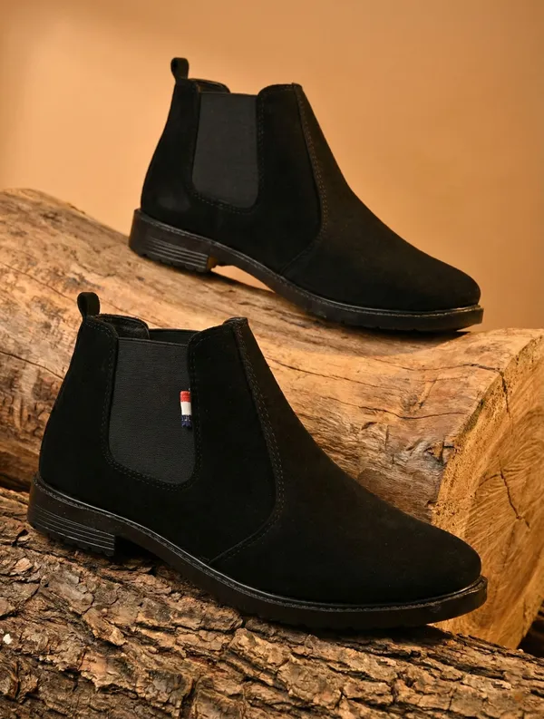 EVICTA_Trendy_Suede_Finish_Chelsea_Boots_for_Men_|_Comfortable_Flat_Heel_Ankle_Shoes_Boots_For_Men_(Black_,_9)