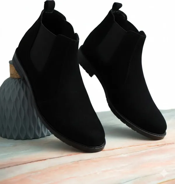 EVICTA_Trendy_Suede_Finish_Chelsea_Boots_for_Men_|_Comfortable_Flat_Heel_Ankle_Shoes_Boots_For_Men_(Black_,_9)