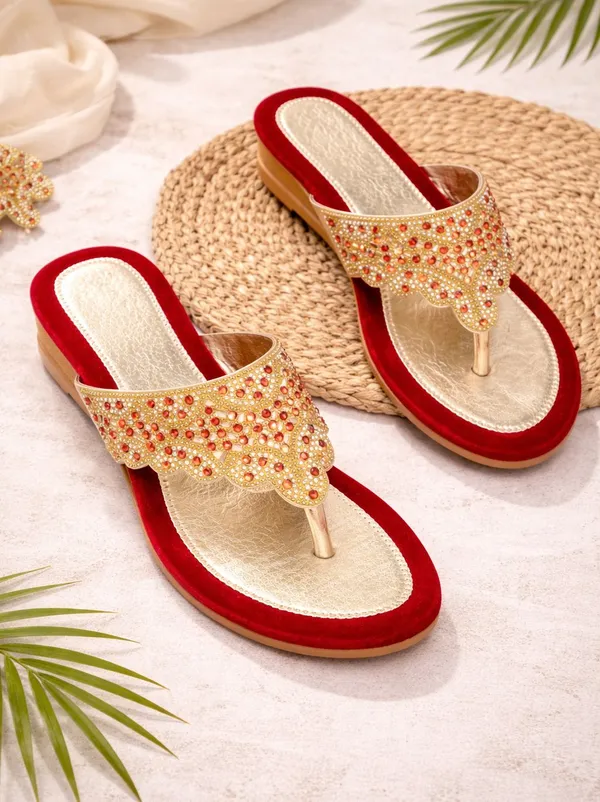 EVICTA_Women_Wedges_(Red,_Gold_,_4)