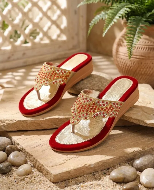 EVICTA_Women_Wedges_(Red,_Gold_,_4)