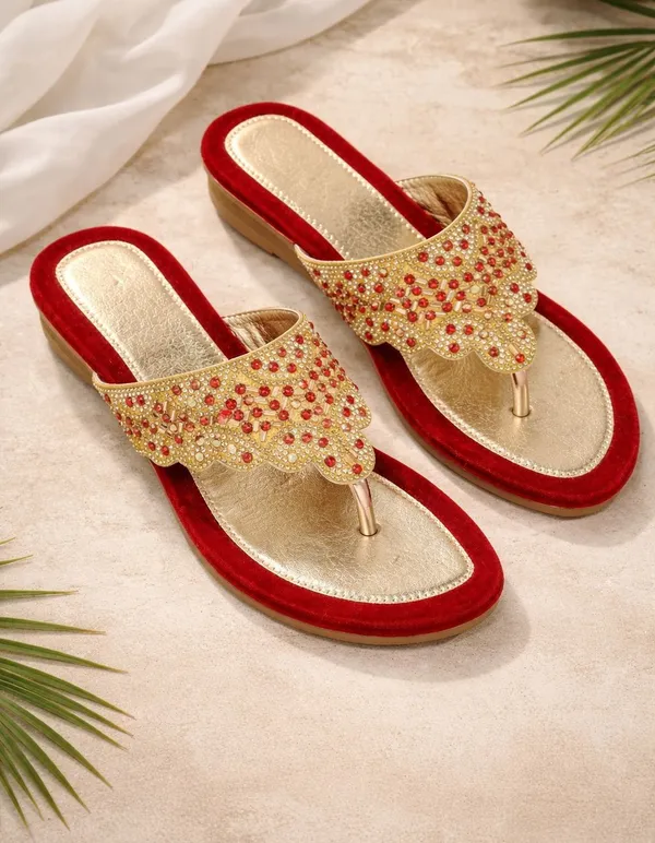 EVICTA_Women_Wedges_(Red,_Gold_,_4)