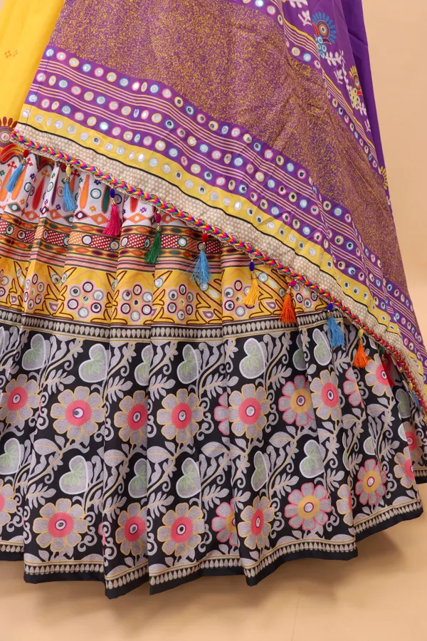 Yellow_Lehngha_Choli_With_Mirror_Work_And_Attached_Purple_Dupatta