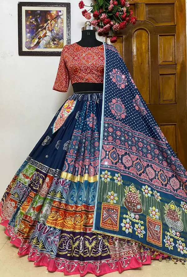 Blue_And_Red_Designer_Lehngha_Real_Mirror_Work_With_Dupatta