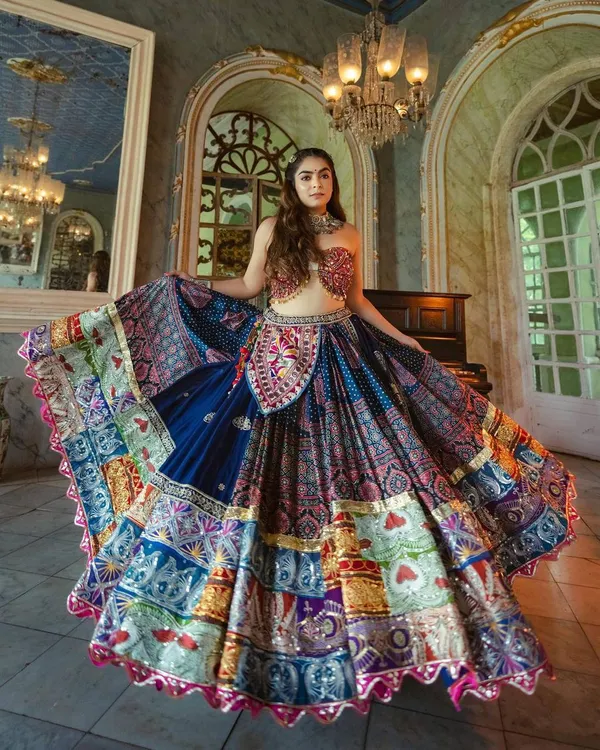 Blue_And_Red_Designer_Lehngha_Real_Mirror_Work_With_Dupatta
