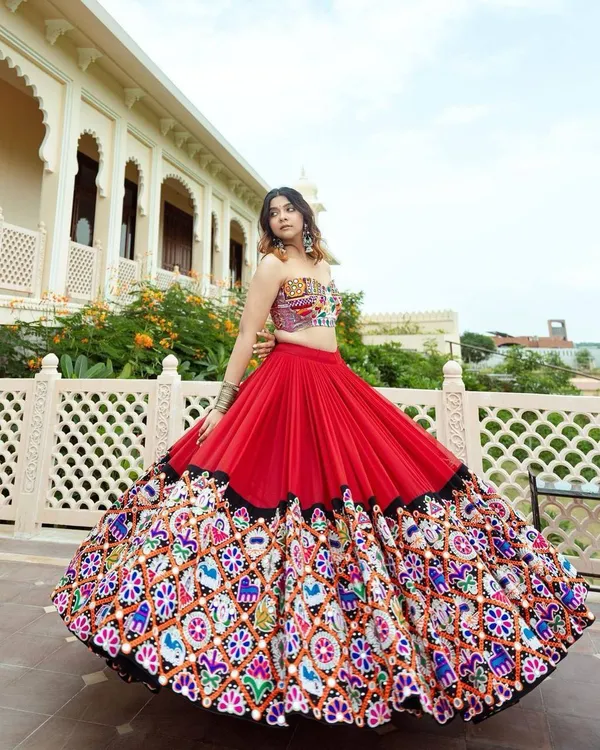 Orange_And_Black_Designer_Lehngha_Real_Mirror_Work_With_Dupatta