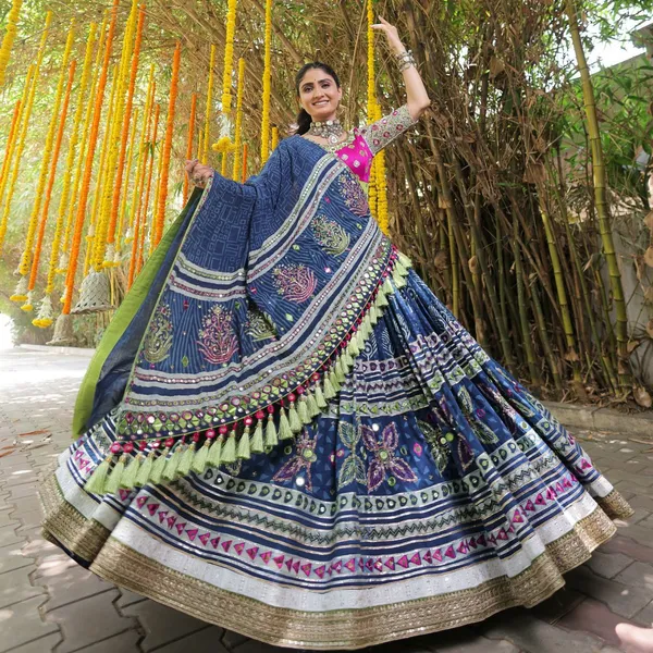 Blue_Lehngha_Choli_With_Mirror_Work_And_Attached_Blue_Dupatta