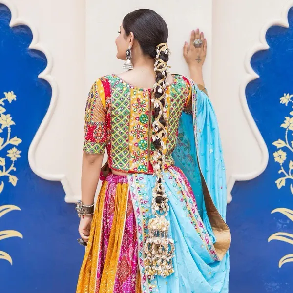 Pink_And_Blue_Designer_Lehngha_Real_Mirror_Work_With_Dupatta