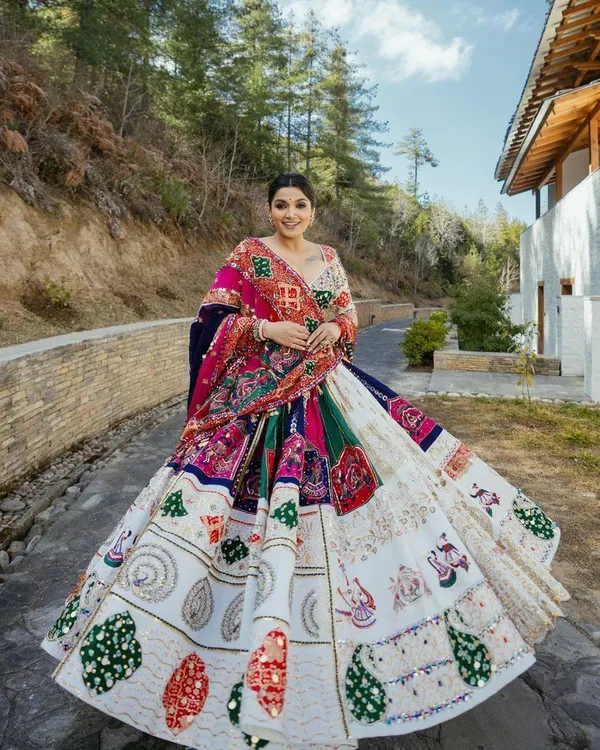 White_And_Blue_Designer_Lehngha_Real_Mirror_Work_With_Dupatta