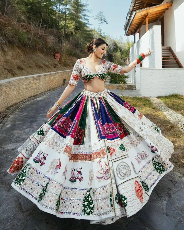 White_And_Blue_Designer_Lehngha_Real_Mirror_Work_With_Dupatta
