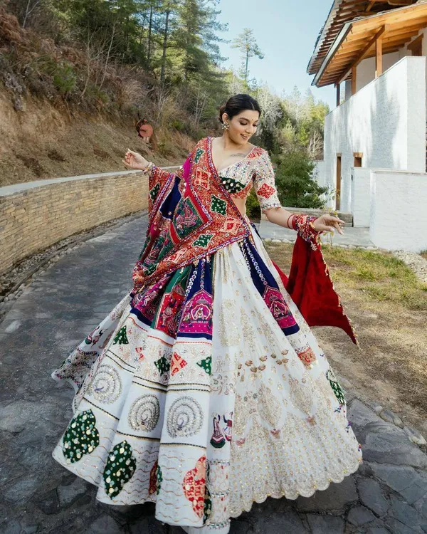 White_And_Blue_Designer_Lehngha_Real_Mirror_Work_With_Dupatta