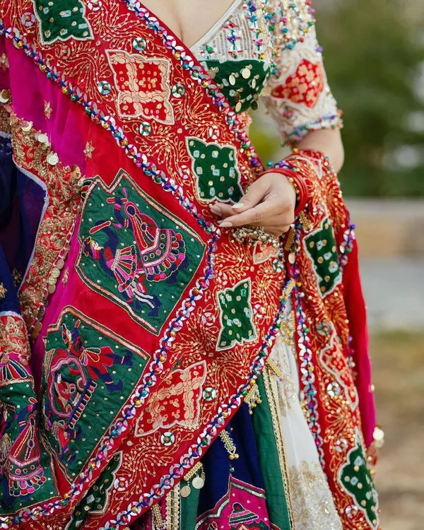 White_And_Blue_Designer_Lehngha_Real_Mirror_Work_With_Dupatta