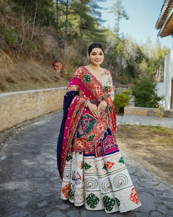 White_And_Blue_Designer_Lehngha_Real_Mirror_Work_With_Dupatta