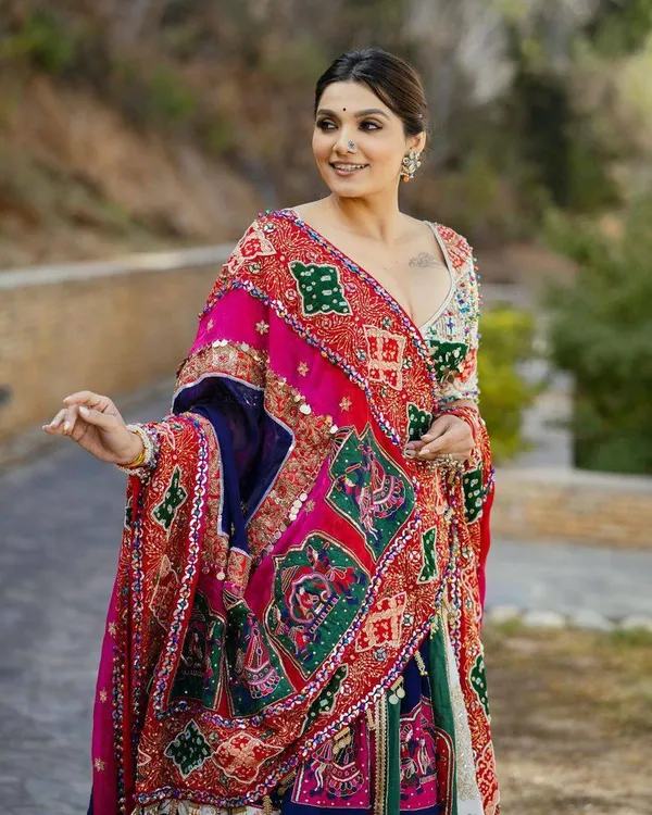 White_And_Blue_Designer_Lehngha_Real_Mirror_Work_With_Dupatta