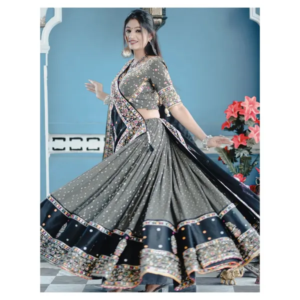 Grey_And_Black_Designer_Lehngha_Real_Mirror_Work_With_Dupatta