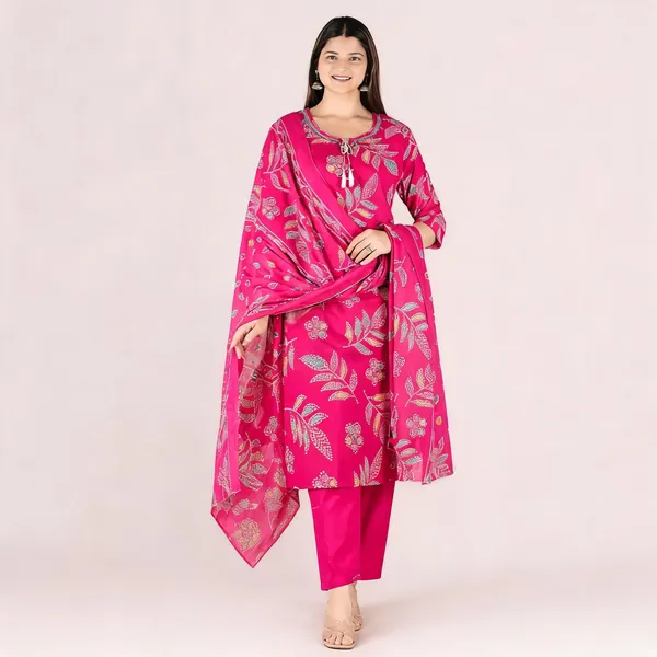 Pink_Cotton_Straight_Floral_Print_Kurta_Set_For_Women