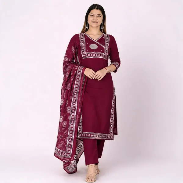 Burgundy_Cotton_Straight_Printed_Kurta_Set_For_Women