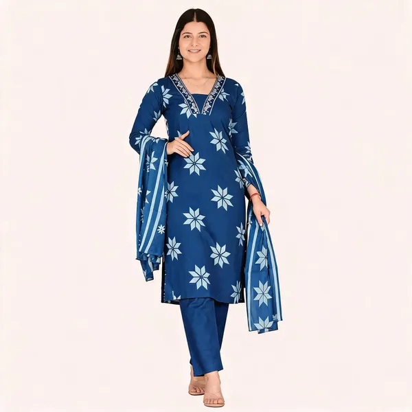 Blue_Cotton_Straight_Printed_Kurta_Set_For_Women