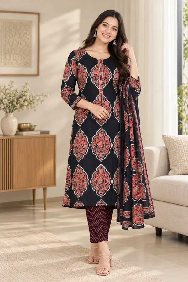 Black_Cotton_Straight_Kurta_Set_For_Women
